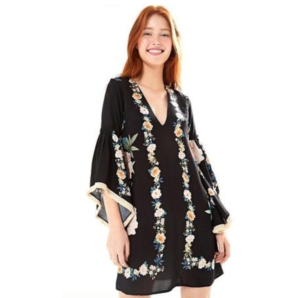 FARM RIO 🇧🇷 Floral Tapestry Fringe Mini Dress | Boho Beach Cover-Up | Festival